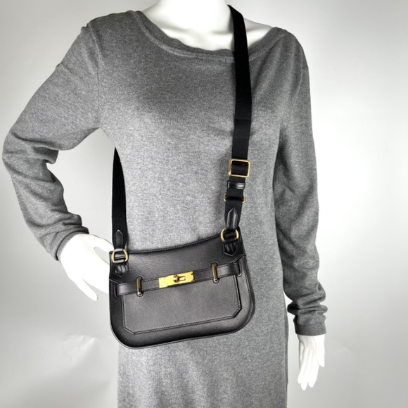 HERMES Mini Jypsiere Black Evercolor Leather Gold Hardware Crossbody Bag - Picture 2 of 12